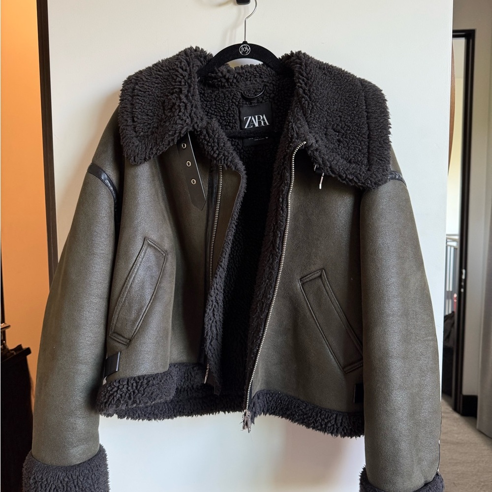 Zara Women's Dark Gray Teddy Jacket